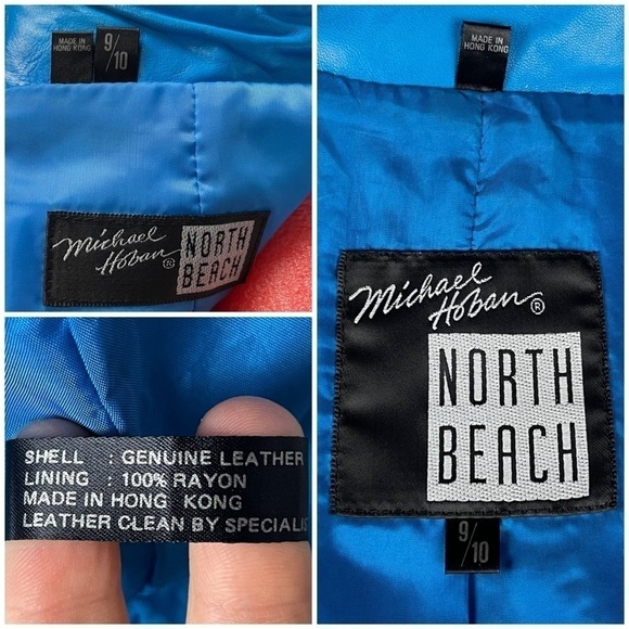MICHAEL HOBAN NORTH BEACH VINTAGE 90S LEATHER BLUE CROP JACKET SKIRT SET SUIT - Picture 15 of 16